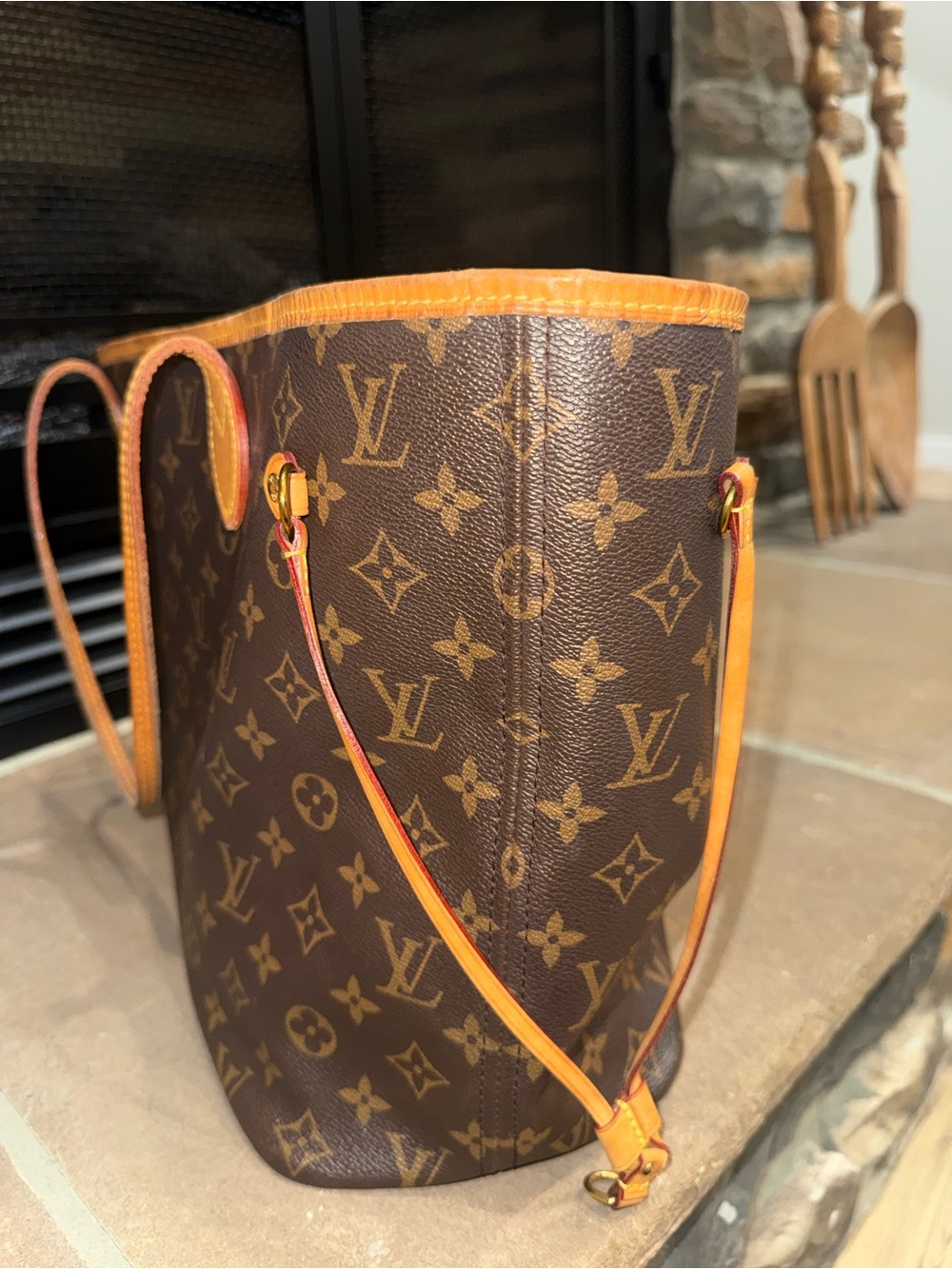 Louis Vuitton Brown Monogram Tote with Red Interior Trim - Picture 3 of 10